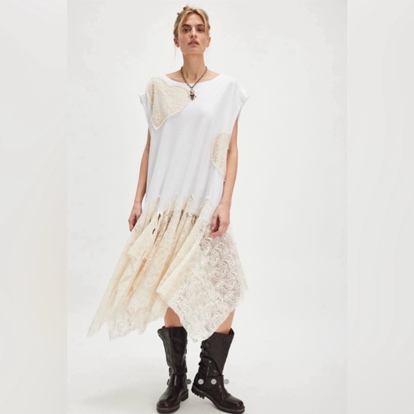Free People Dresses & Skirts - Free People x Tricia Fix White Heart Maxi Tee Size Large